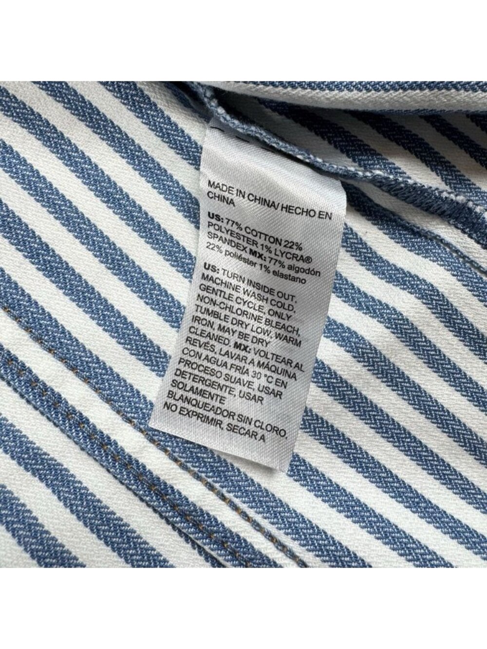 Chicos Open Front Denim Jacket Womens 1/Medium Blue White Striped Classic Fit - Picture 8 of 13